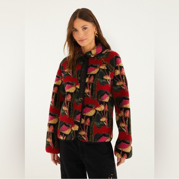 FARM Rio Jackets & Blazers - Farm Rio Black Wild Mushrooms Fleece Bomber Jacket